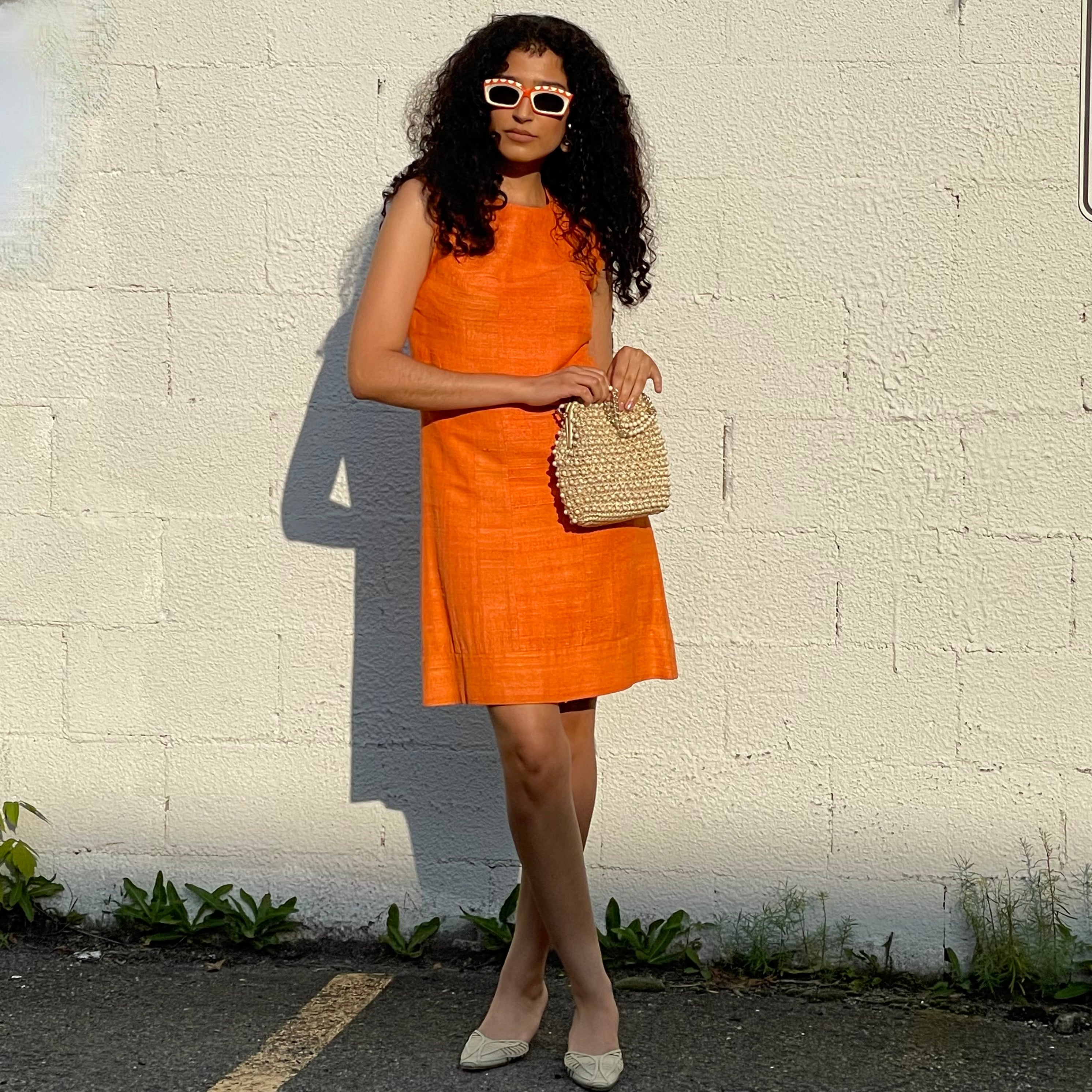 Boheme Vintage – Vintage 1960s Pizanti Paris Orange Shantung Silk Shift Dress Made in France