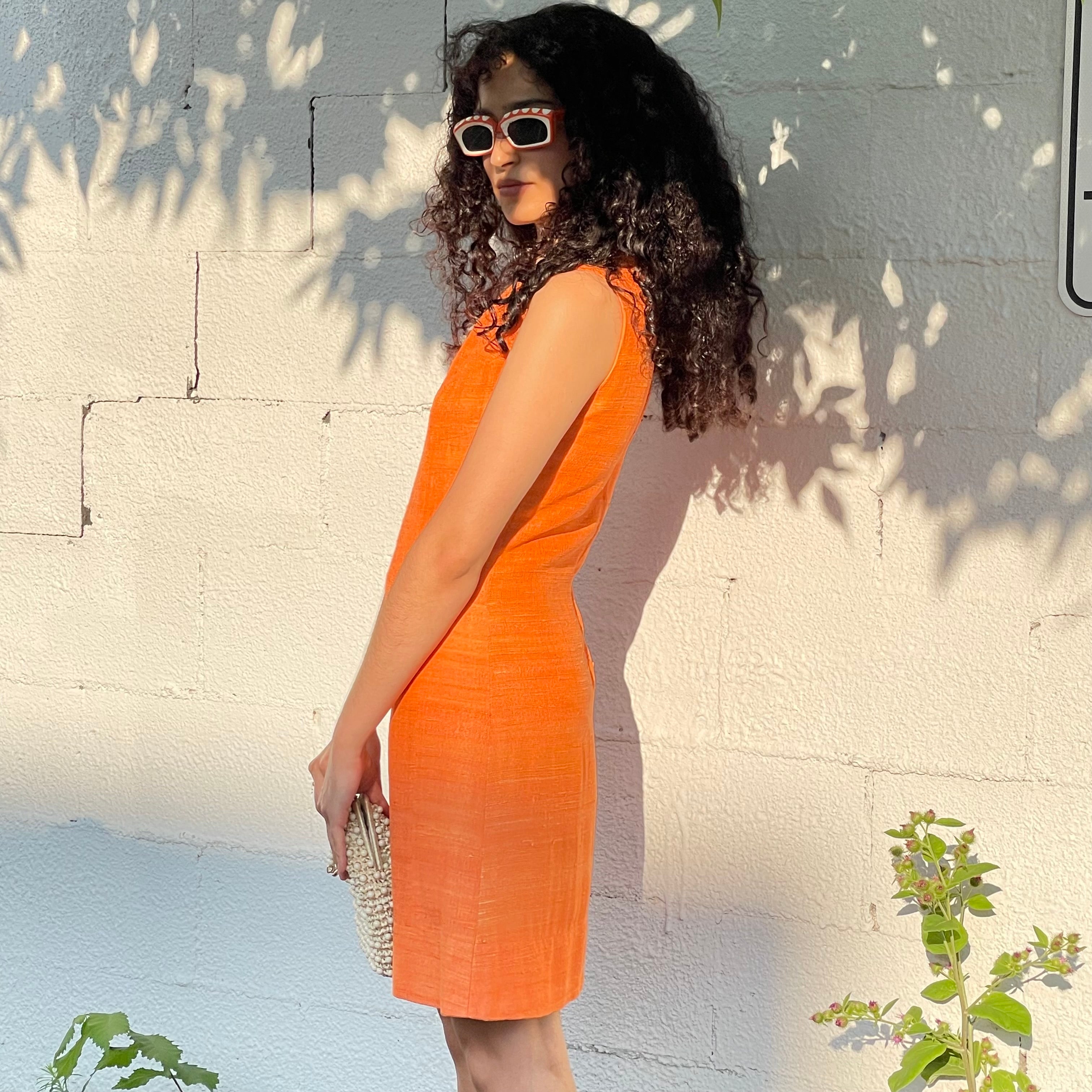 Boheme Vintage – Vintage 1960s Pizanti Paris Orange Shantung Silk Shift Dress Made in France