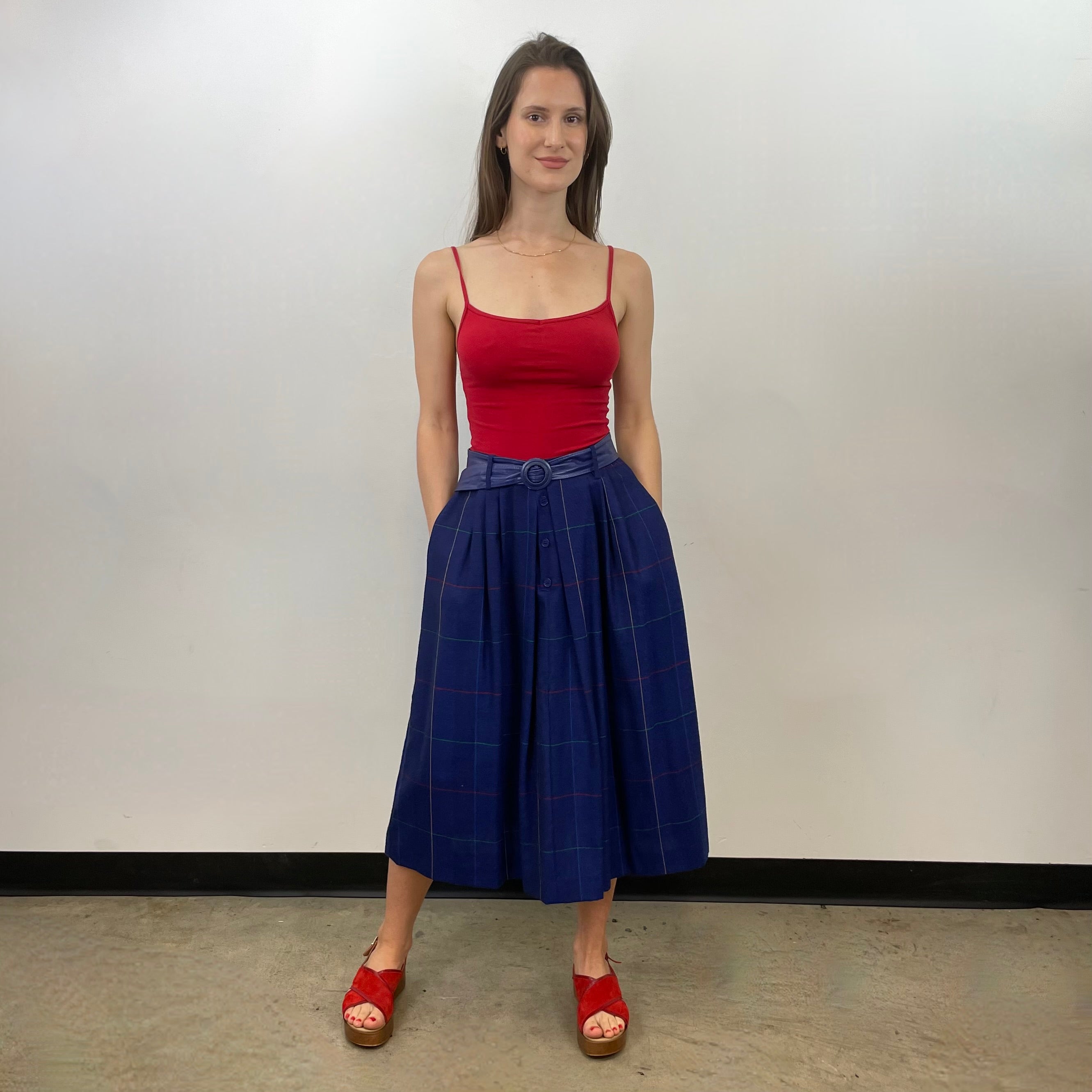 Boheme Vintage – Vintage Guy Laroche Boutique Paris Wool Pleated Checkered Midi Skirt Made in France