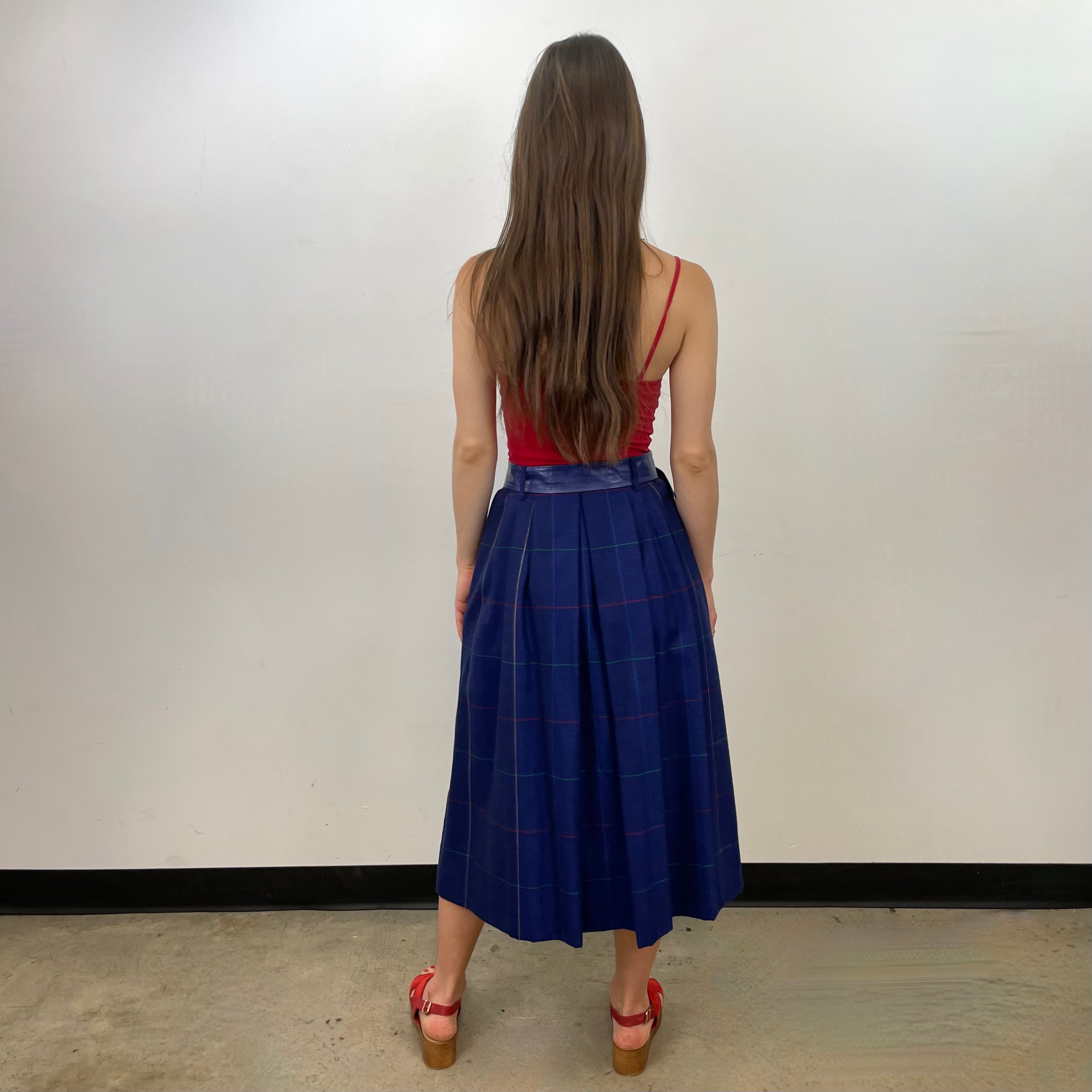 Boheme Vintage – Vintage Guy Laroche Boutique Paris Wool Pleated Checkered Midi Skirt Made in France