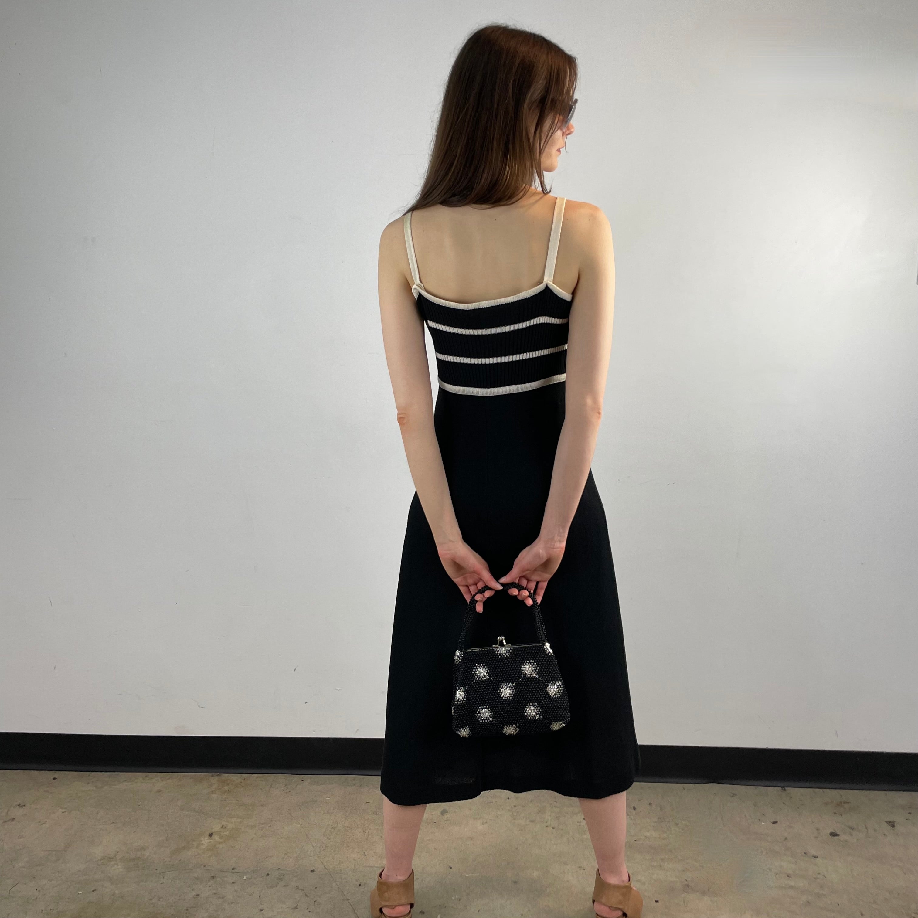 Boheme Vintage – Vintage 1970s Crissa Linea Italiana Knitted Dress Made in Italy with Empire Waist and A-Line Skirt