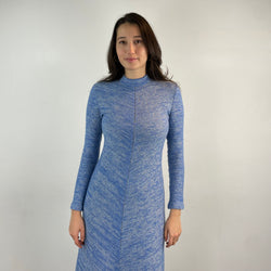 Vintage 1970s Blue Shiny Knitted Long-Sleeved Maxi Dress Small-Medium - Boheme Vintage, Montreal