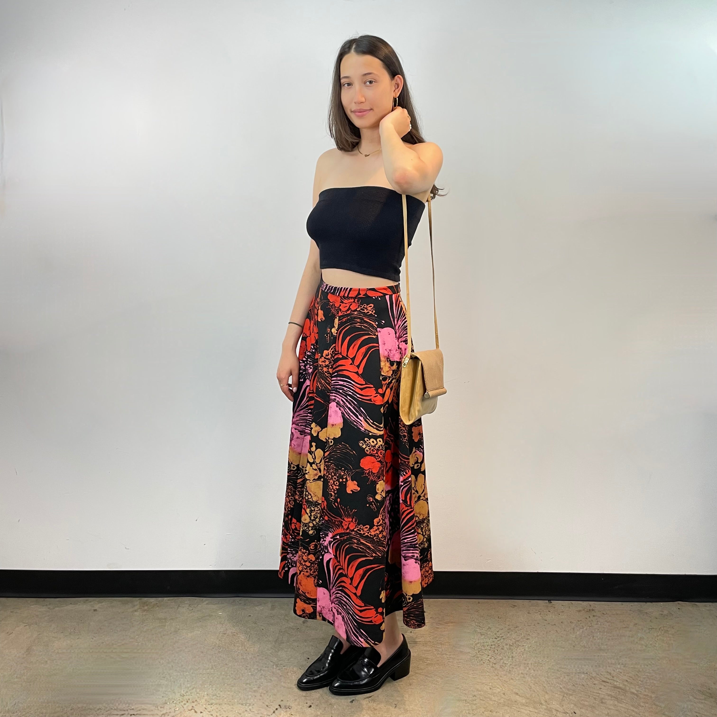 Boheme Vintage – Vintage 1970s Handmade Floral A-Line Skirt with Eight-Panel Construction