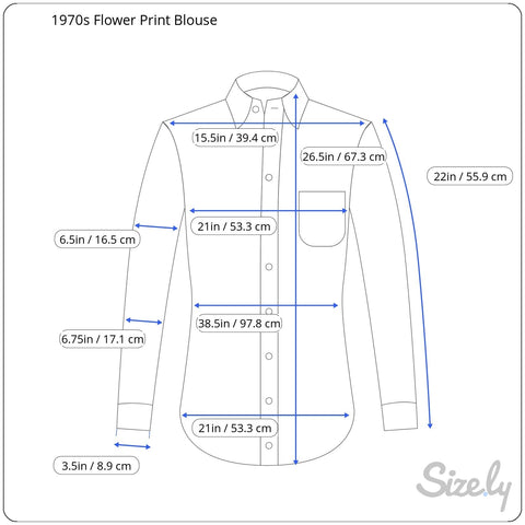 1970s Grey Floral Print Button Up Blouse Medium/Large