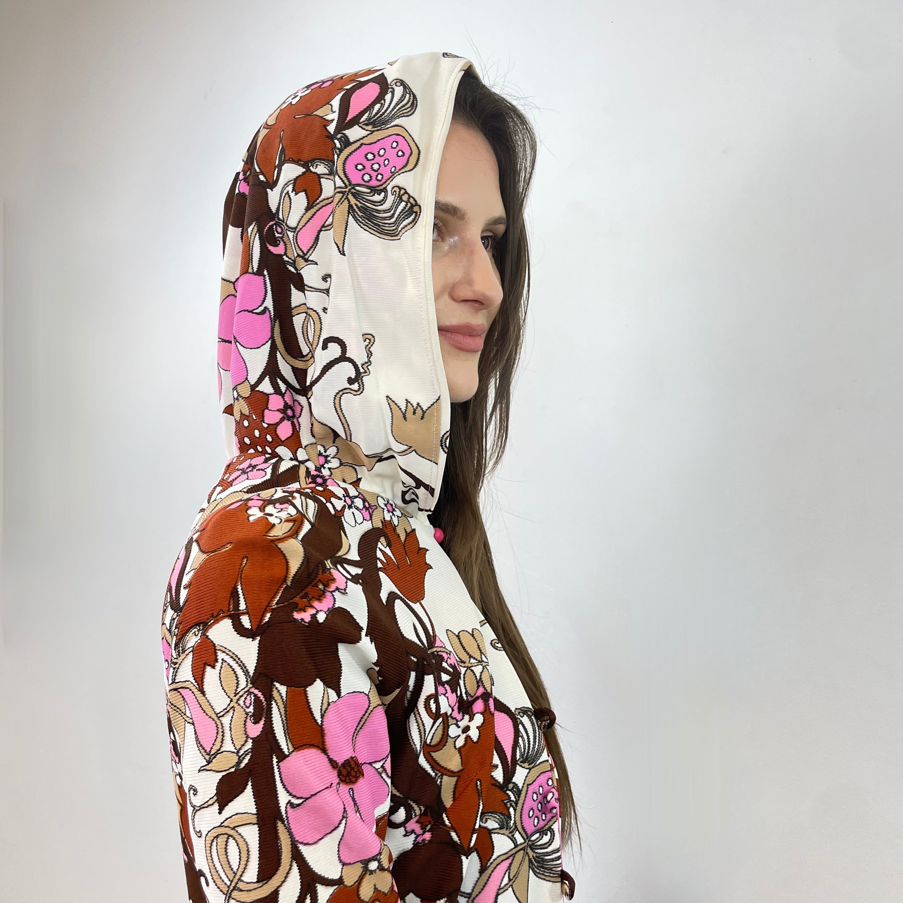 Boheme Vintage – Vintage 1970s Handmade Hooded Long Sleeve Maxi Dress with Full Button Front Closure