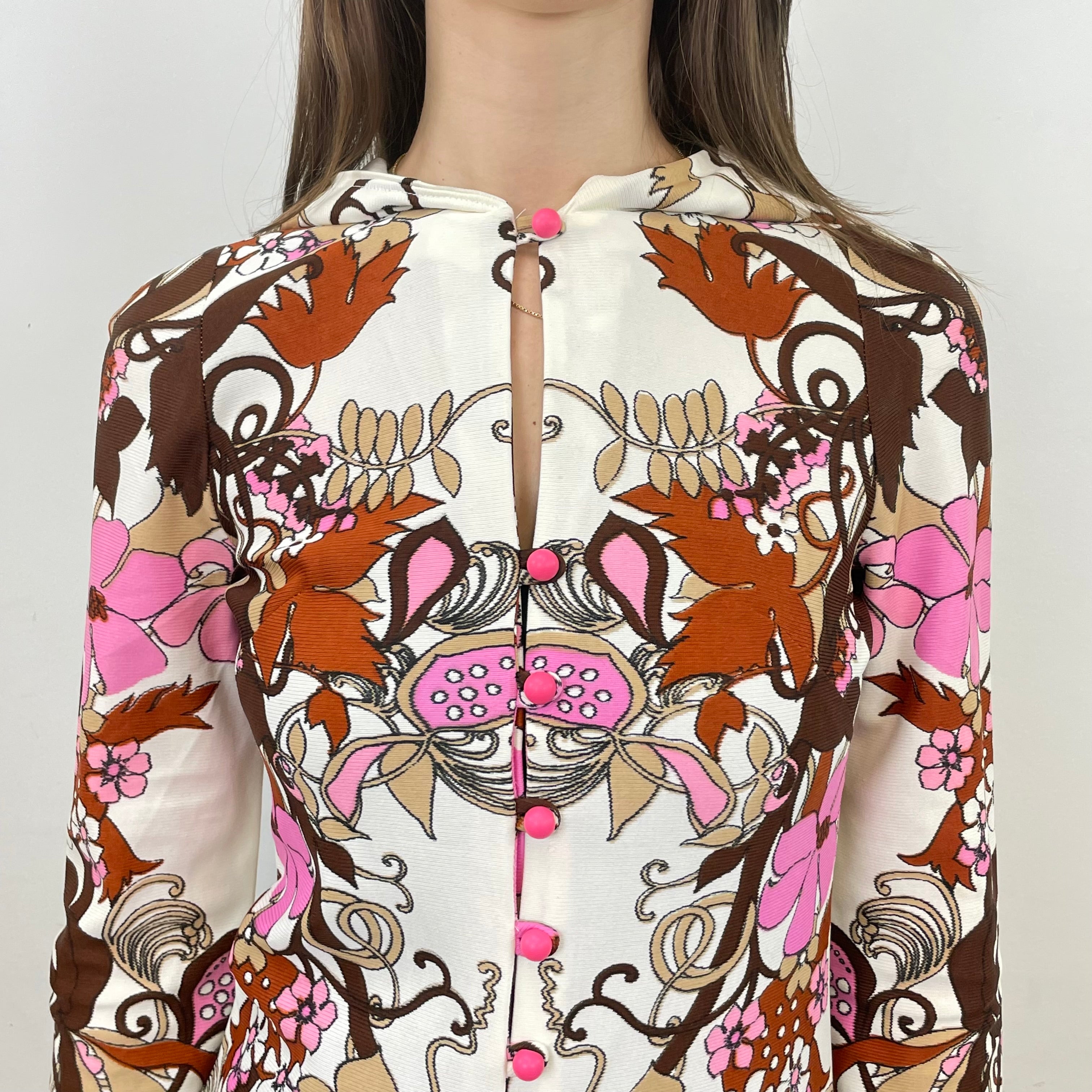 Boheme Vintage – Vintage 1970s Handmade Hooded Long Sleeve Maxi Dress with Full Button Front Closure