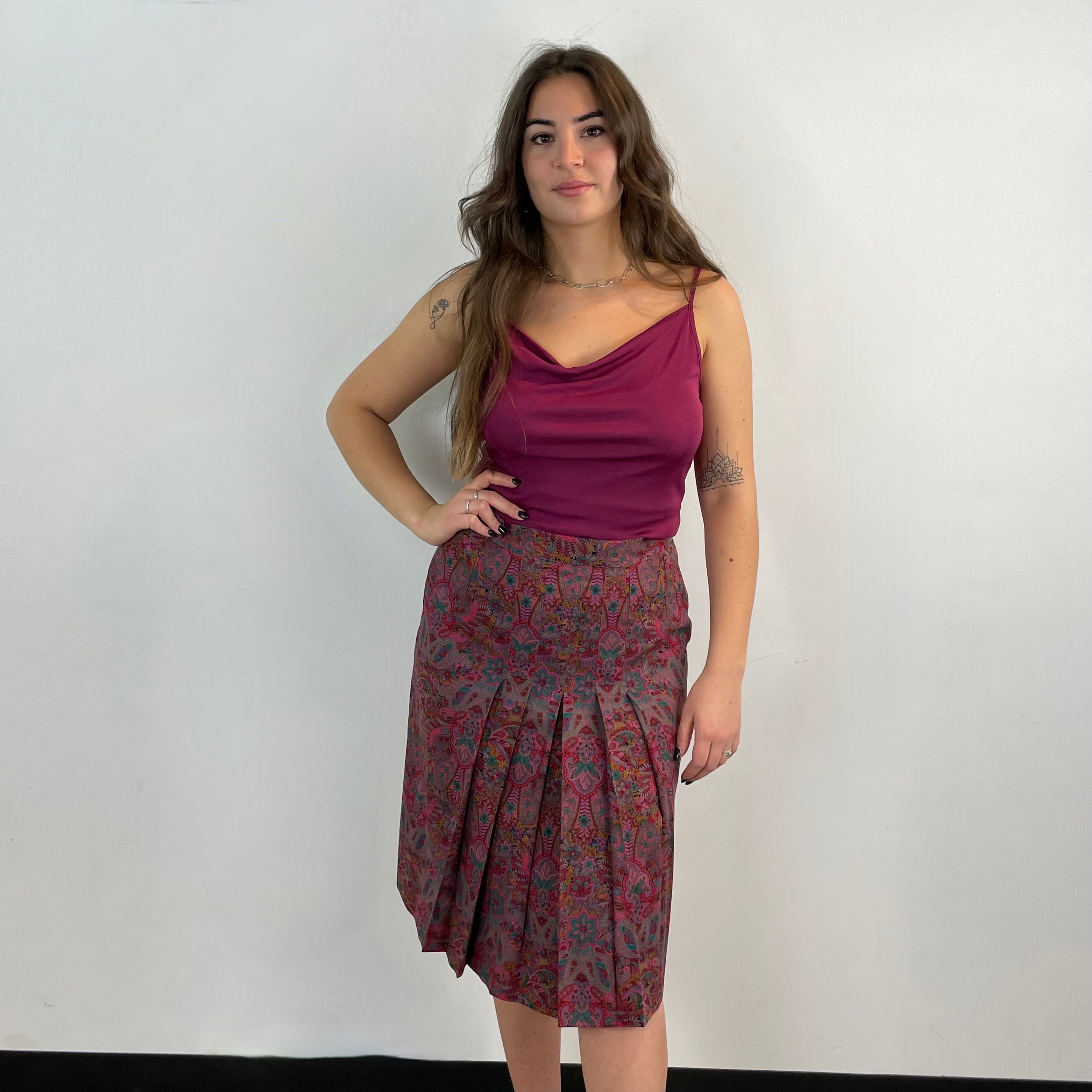 Boheme Vintage – Vintage Ports International Printed 100% Wool Pleated Skirt Made in Hong Kong