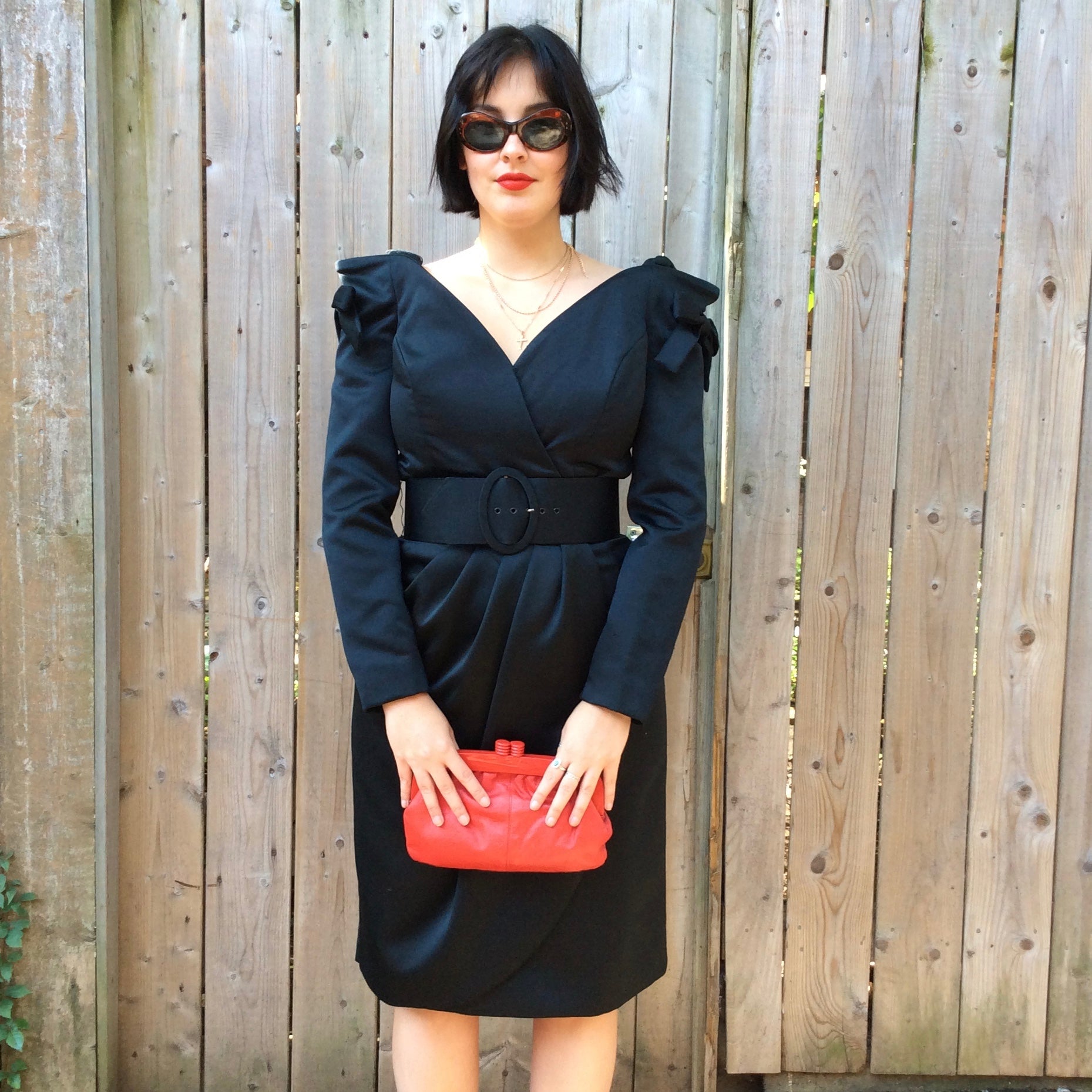 Front view of 1990s Victor Costa Off-Shoulder Long Sleeve Black Dress
Size medium, sold at bohemevintage.com, Montréal