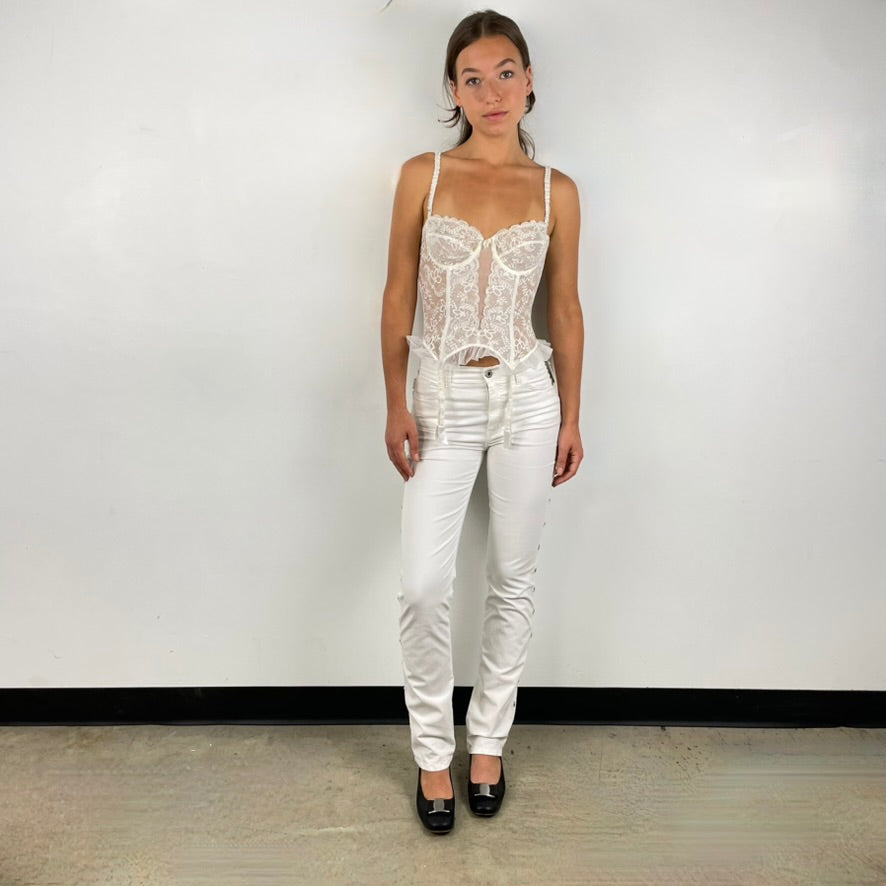 DES années 1990-2000 MOSCHINO JEANS Designer taille moyenne pantalon blanc S