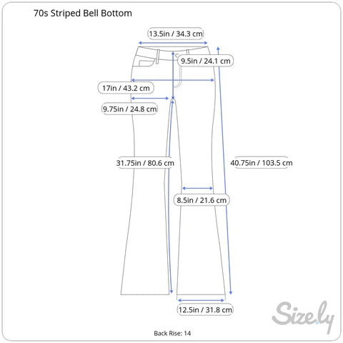 1970s Striped Bell Bottom Jeans X-Small / Small