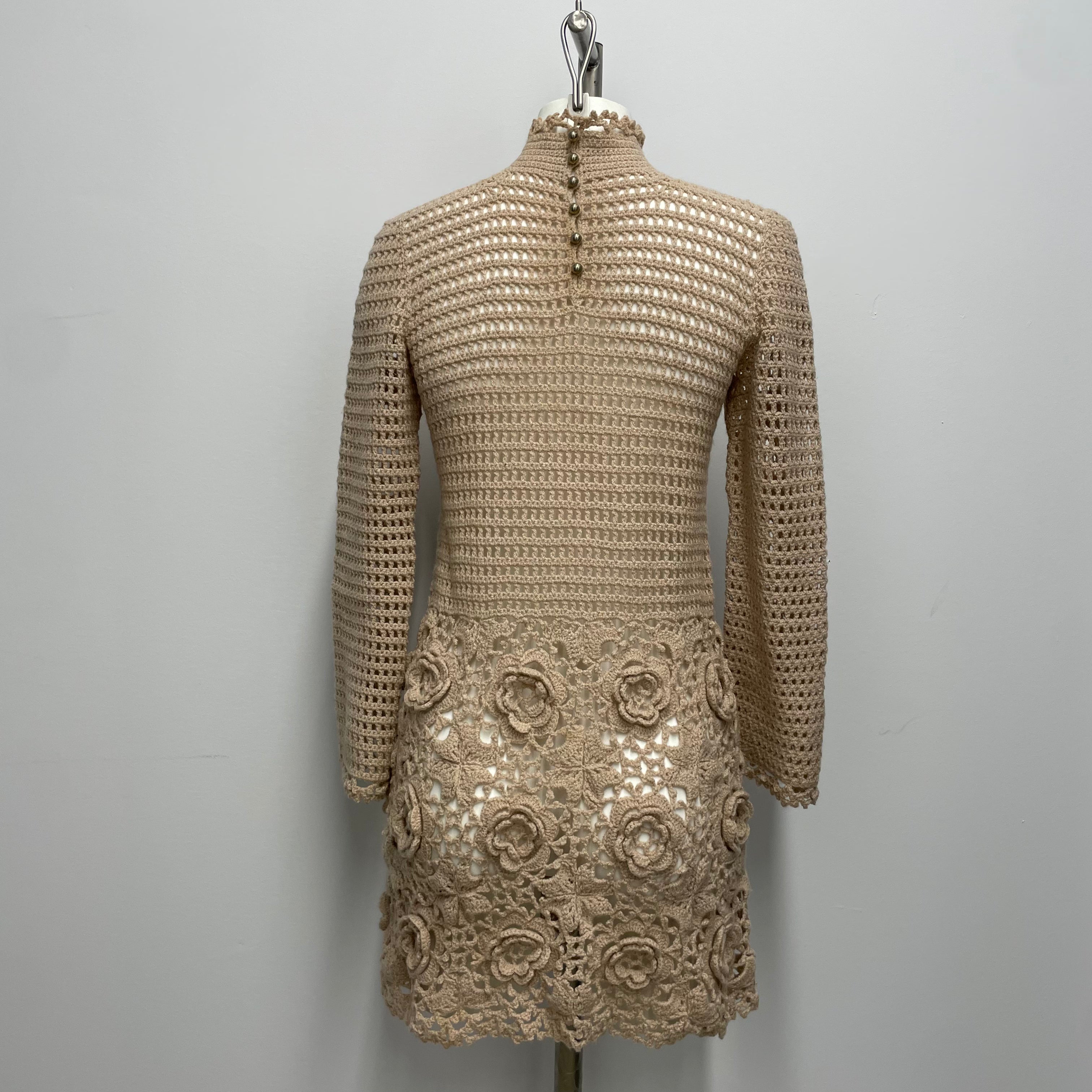 1960-70s Handmade Crochet Mini Dress Small