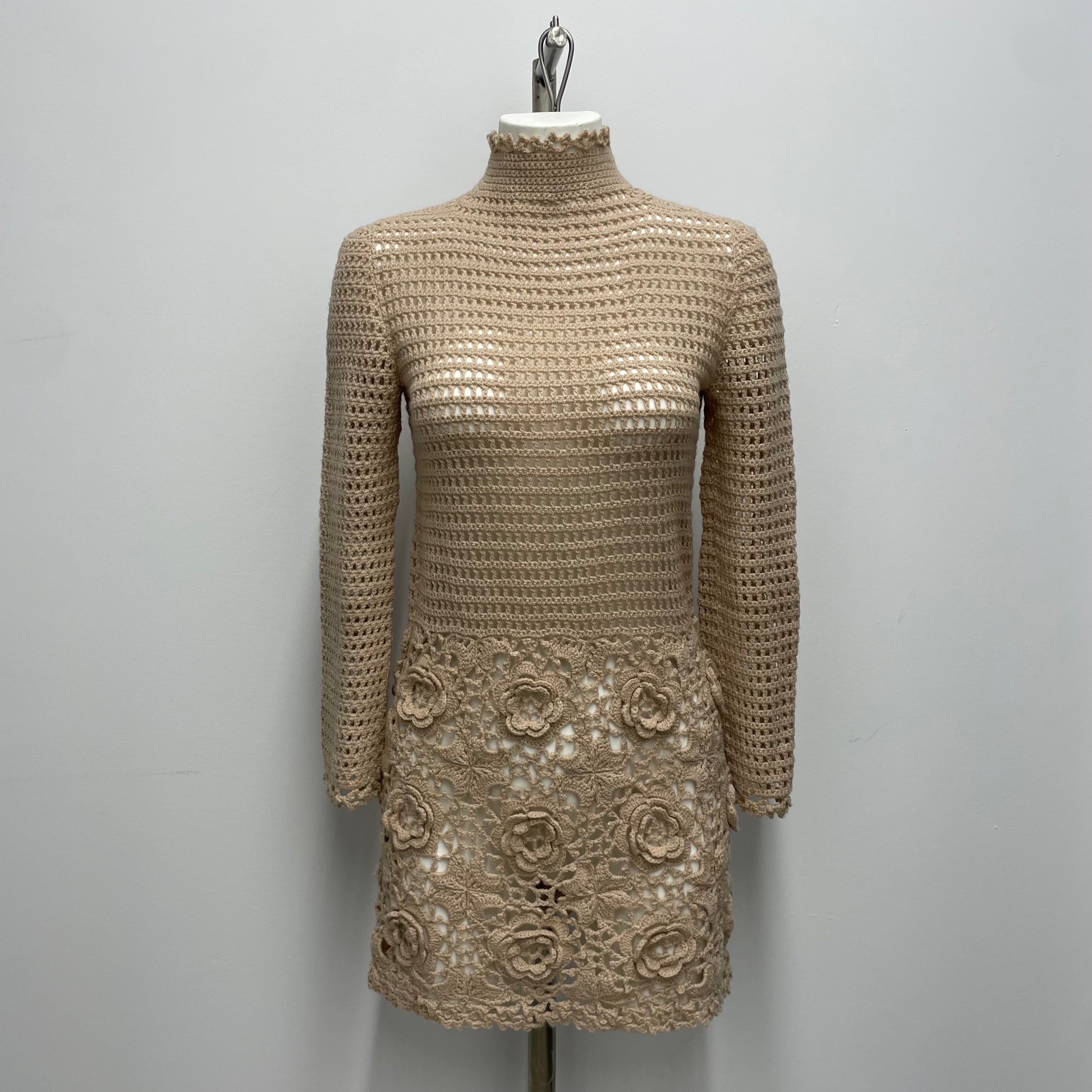 1960-70s Handmade Crochet Mini Dress Small