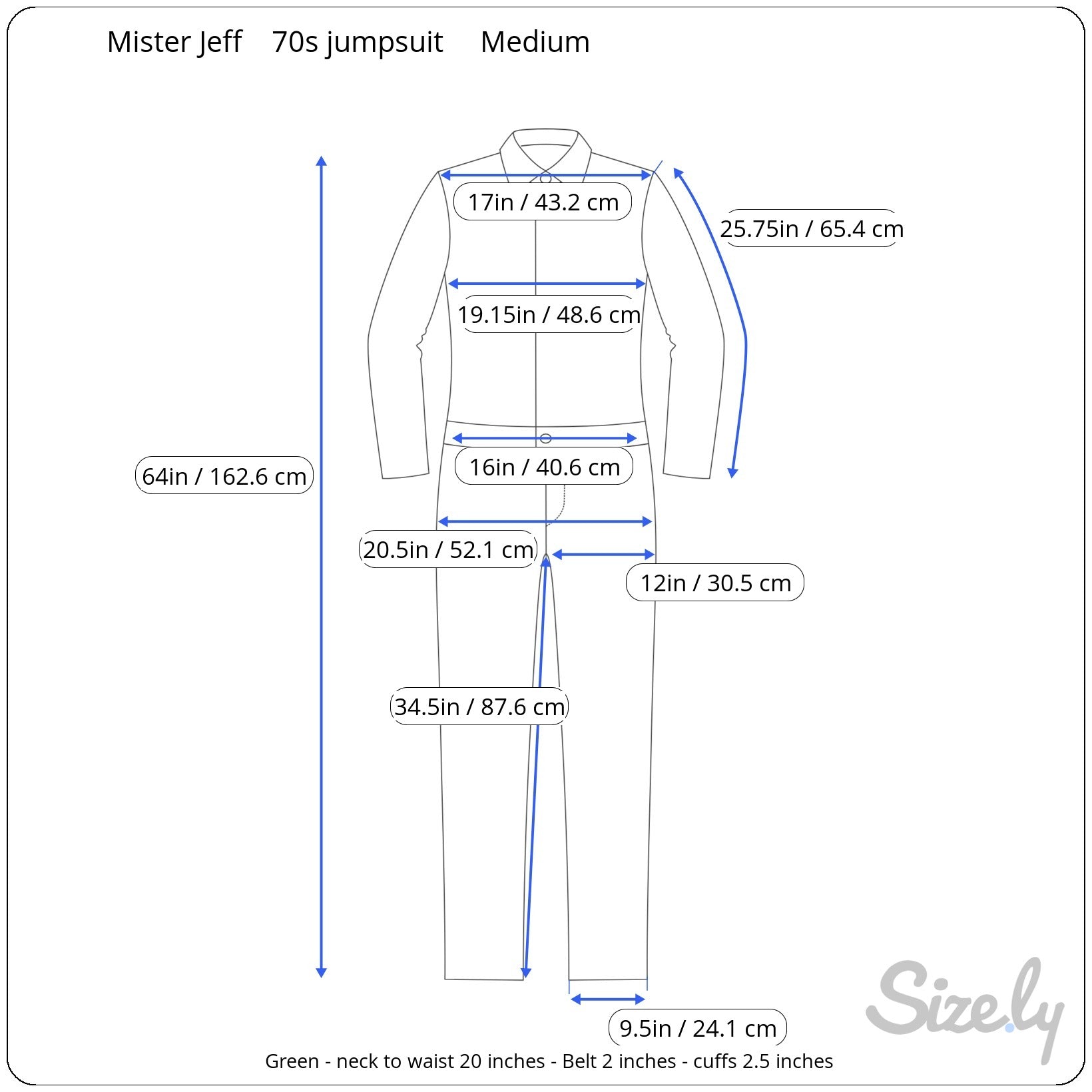 Measurement of 1970s Long Sleeve Green Jumpsuit Medium