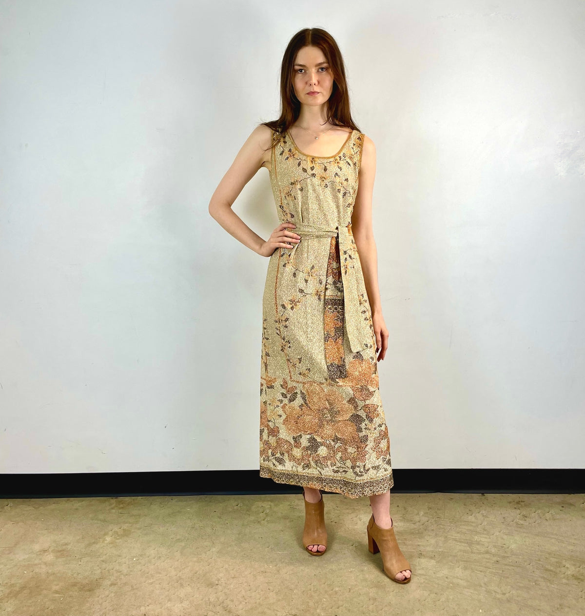 Sheer Gold Sleeveless Maxi Gown Small-Medium