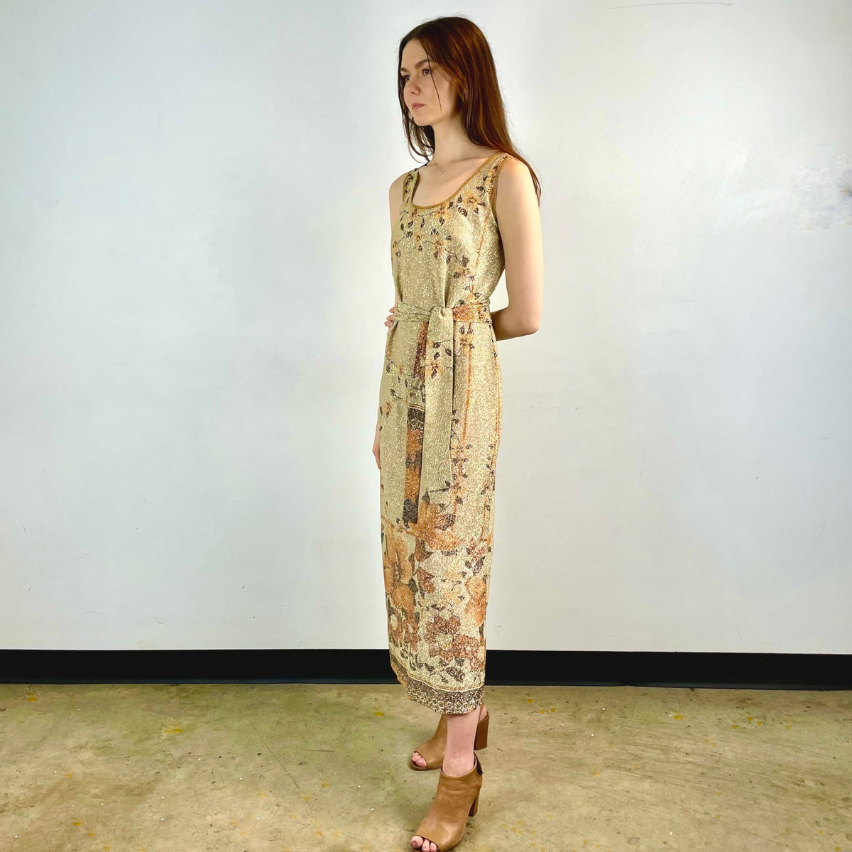 Sheer Gold Sleeveless Maxi Gown Small-Medium