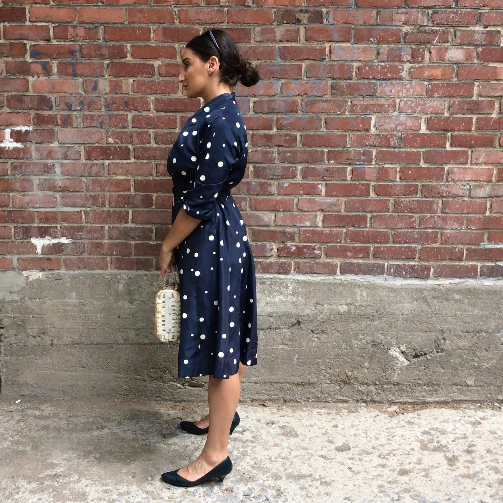 1950s Polka Dot Taffeta Dress Medium