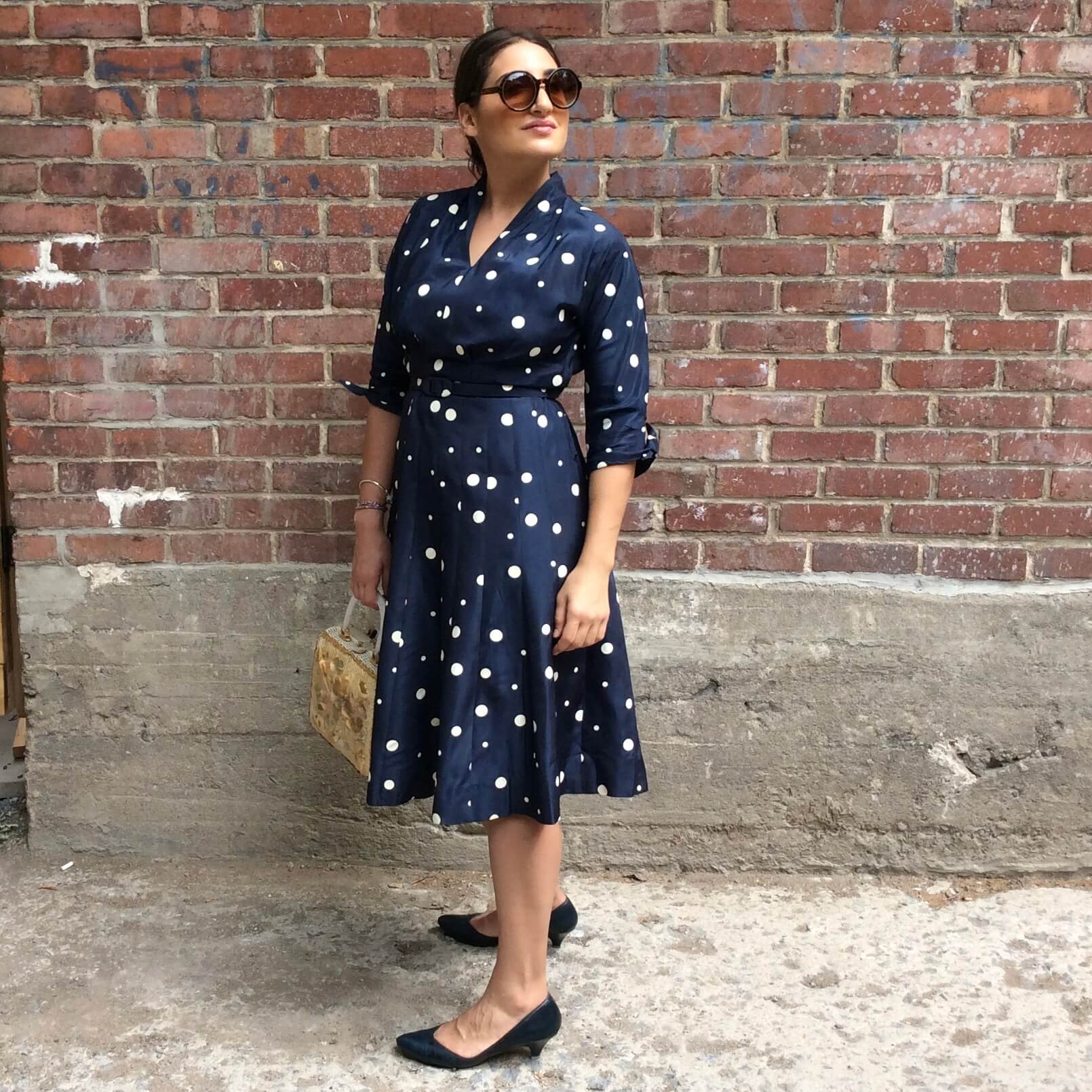 1950s Polka Dot Taffeta Dress Medium