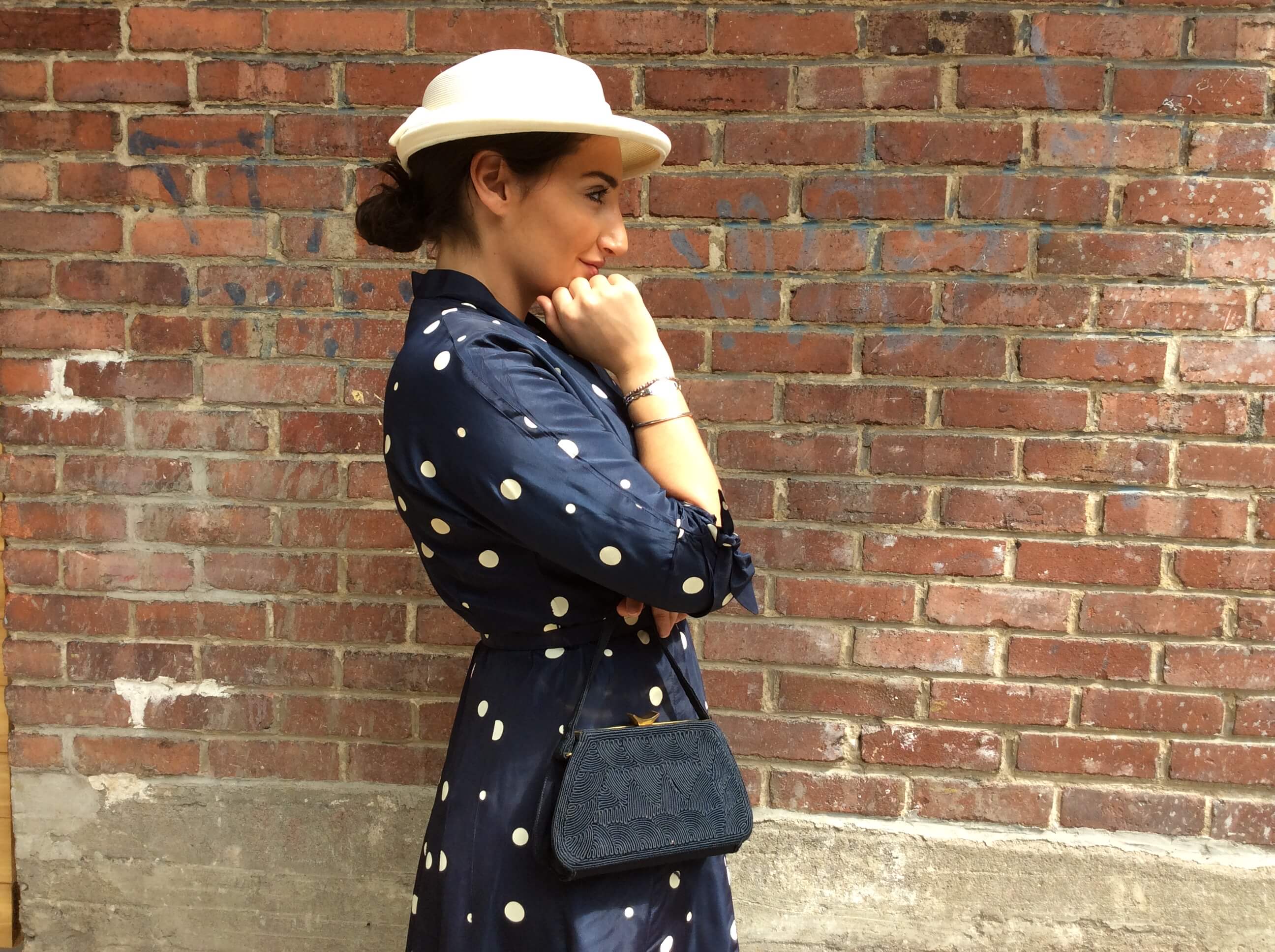 1950s Polka Dot Taffeta Dress Medium