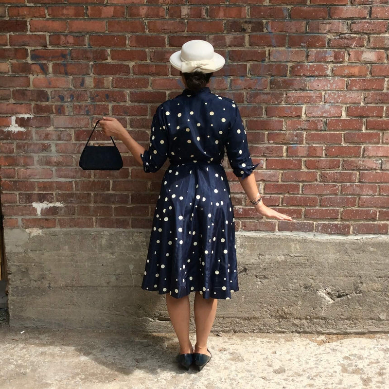 1950s Polka Dot Taffeta Dress Medium