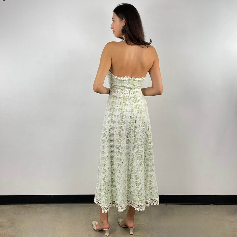 Back view of 1970's Mesh Halter Top Maxi Dress Size Small sold at bohemevintage.com Montreal