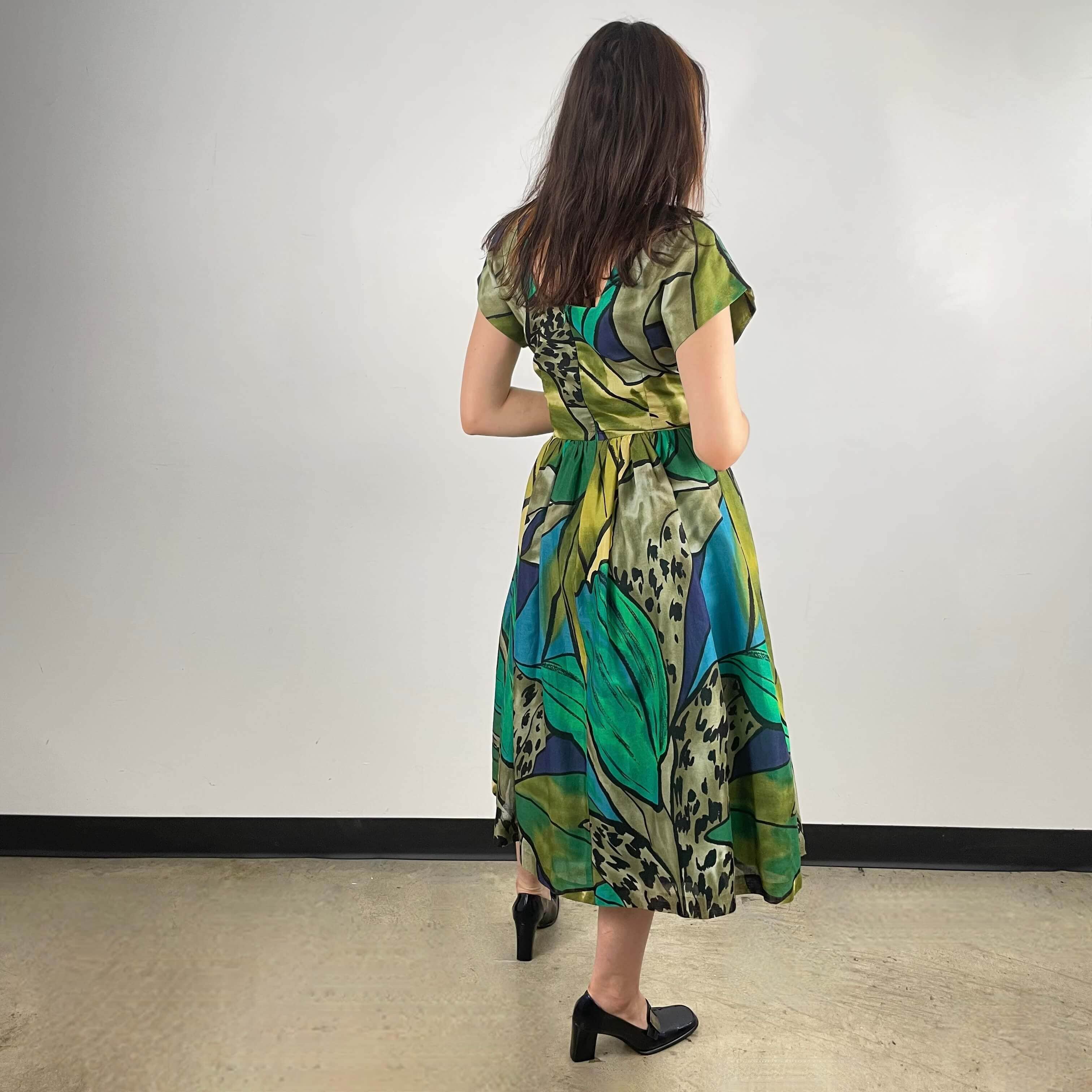 1980s Bold Print Full Skirt Midi-Dress Small