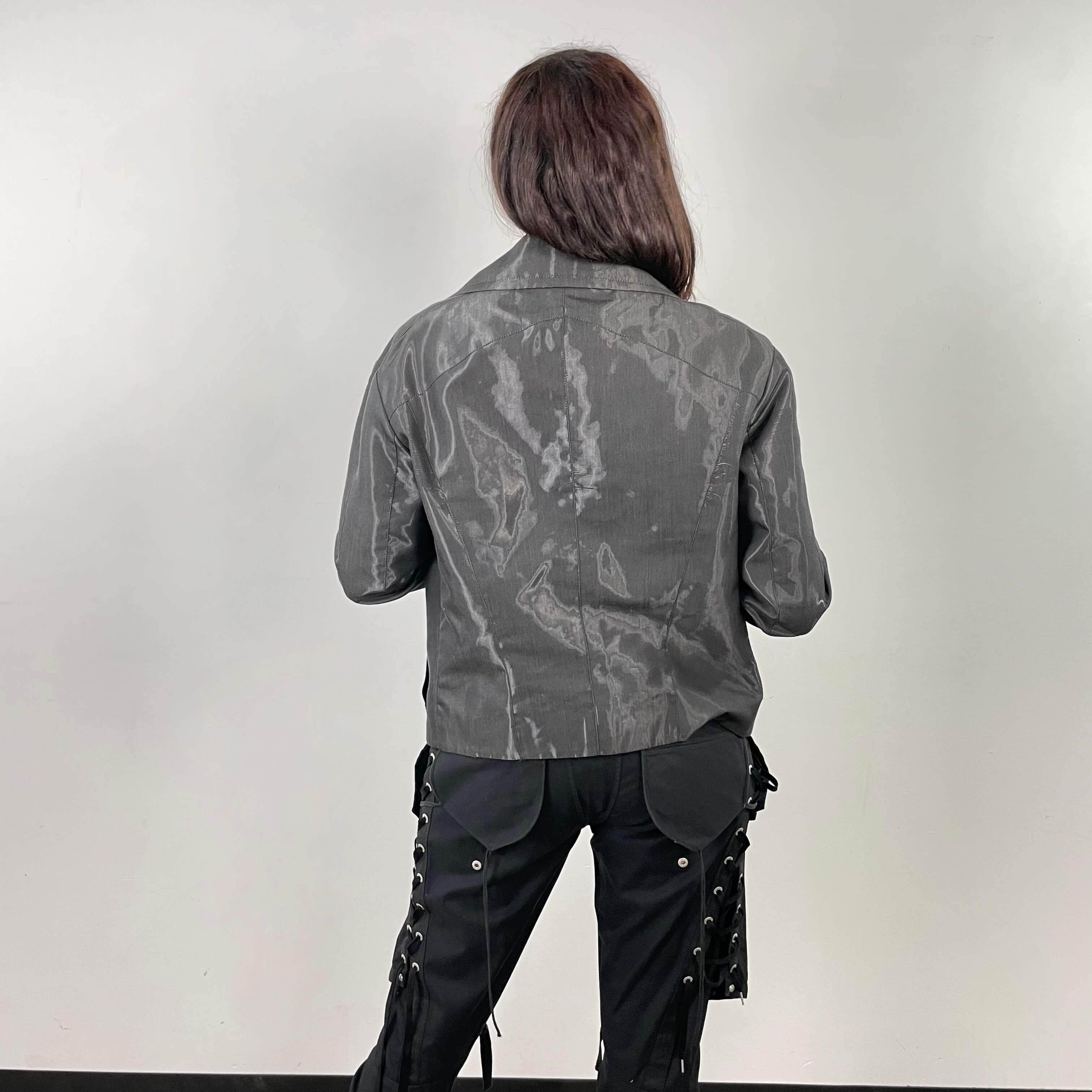 Vintage Y2K 1990s Thierry Mugler Unisex Silver Grey Biker Style Jacket Medium