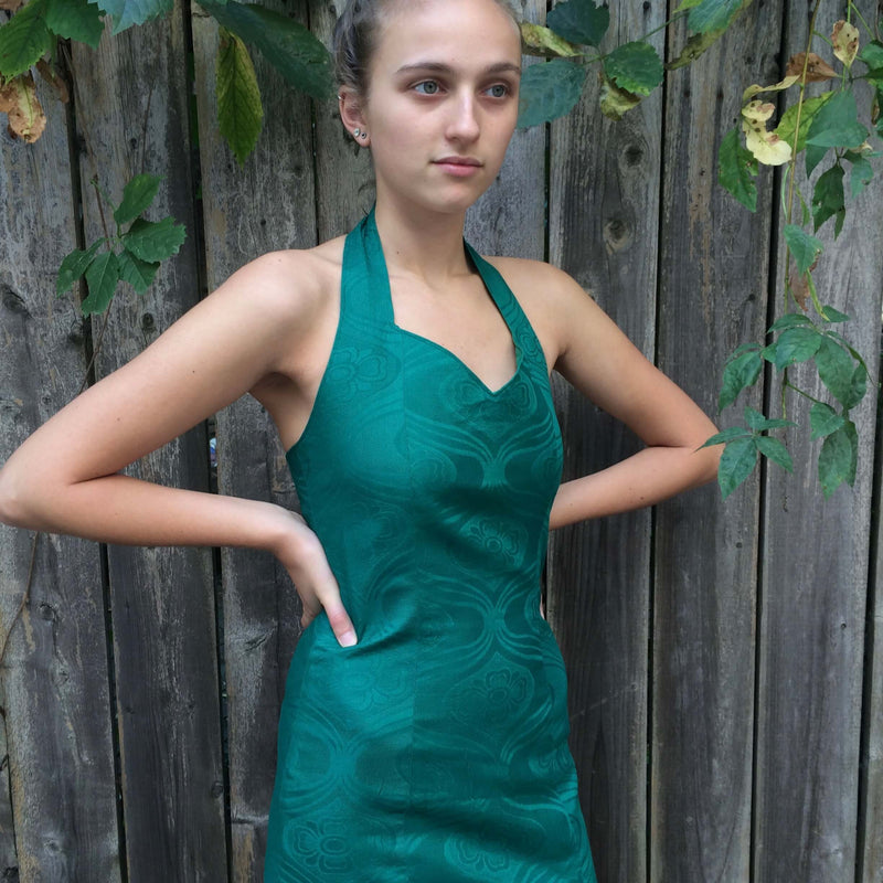  Front View of Emerald Green Front Slit Maxi Sheath Dress Size Small sold at bohemevintage.com Montreal
