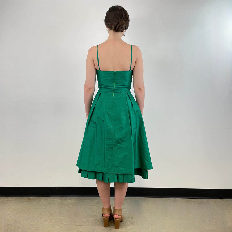 Back view of Emerald Green Silk Cocktail Dress Size Small / Medium sold by at bohemevintage.com Montreal