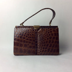 Vintage 1950s Brown Alligator Leather Frame Bag