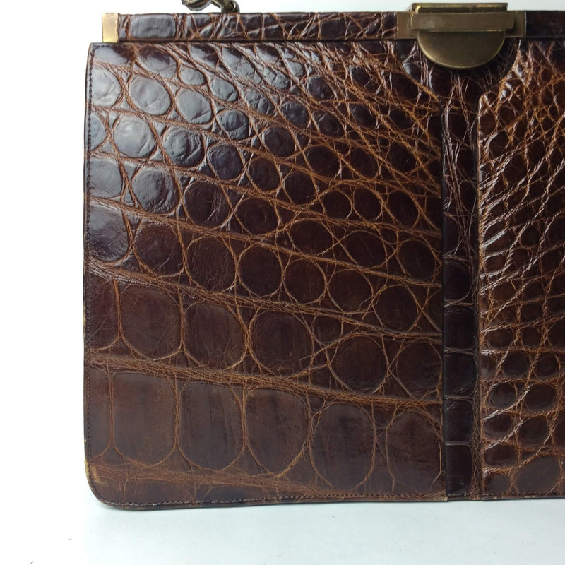 Vintage 1950s Brown Alligator Leather Frame Bag