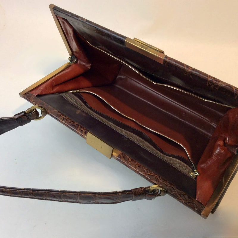 Vintage 1950s Brown Alligator Leather Frame Bag