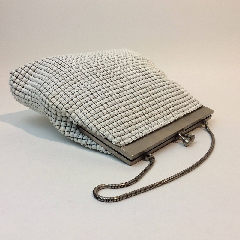 1960s "Geo Mercier" White Beaded Textured Evening Bag. Sold by bohemevintage.com Montréal