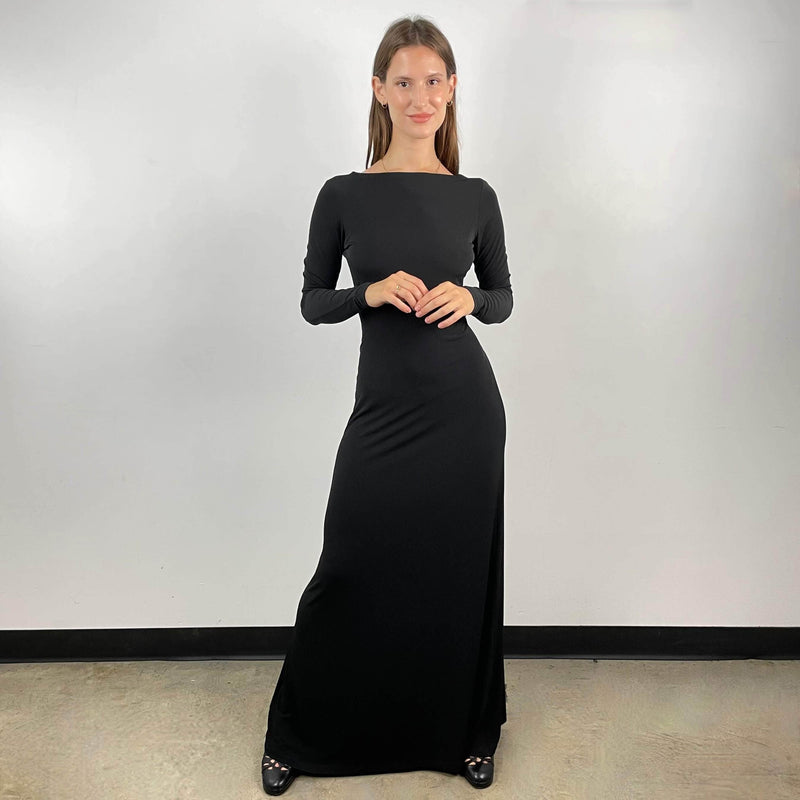 Open Back Floor Length Black Evening Dress Small/Medium