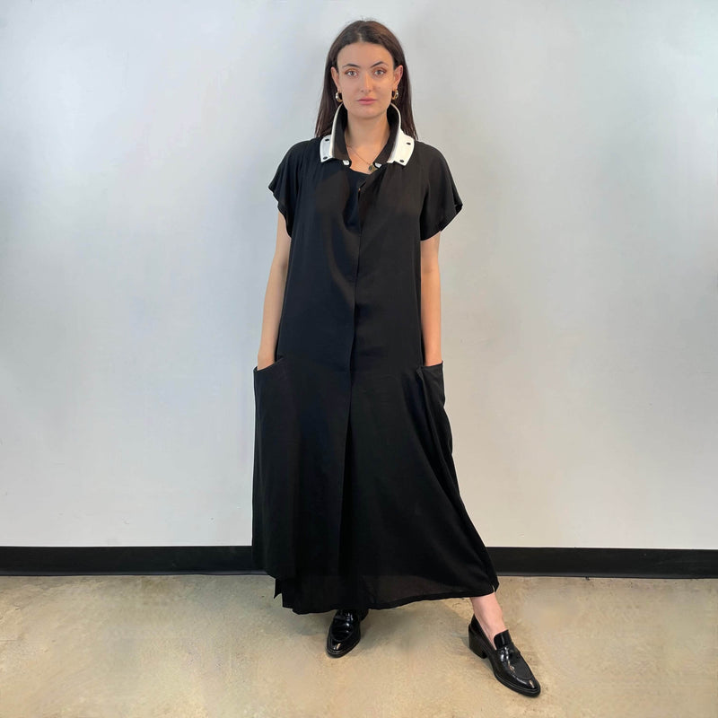 Front view of Yohji Yamamoto Black Maxi Dress One Size fits most sold at bohemevintage.com Montreal