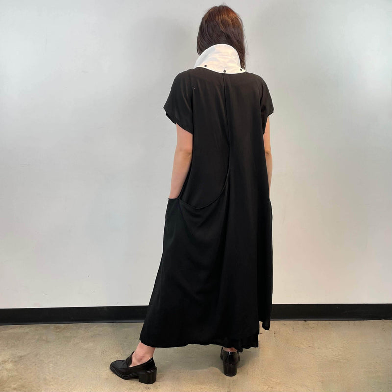 Back view of Yohji Yamamoto Black Maxi Dres One Size fits most sold at bohemevintage.com Montreal