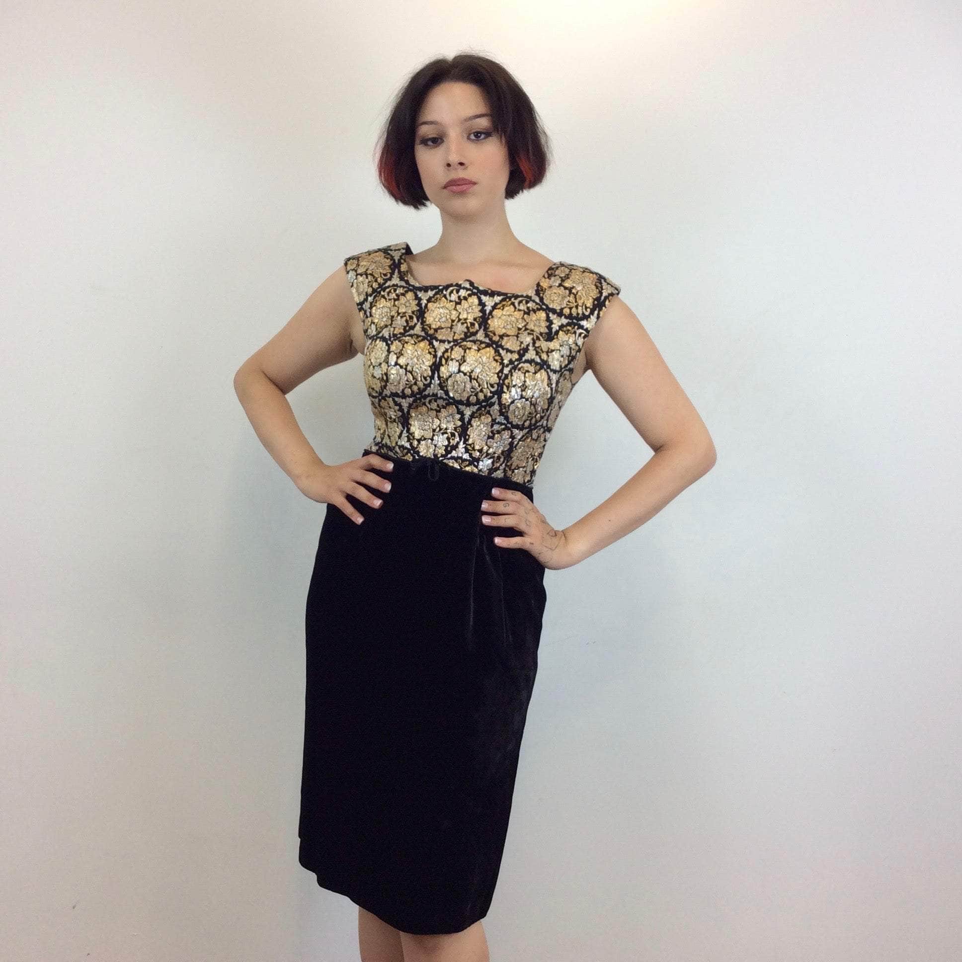 1950s-1960s Metallic Brocade and Black Velvet Dress size Medium sold by  bohemevintage.com