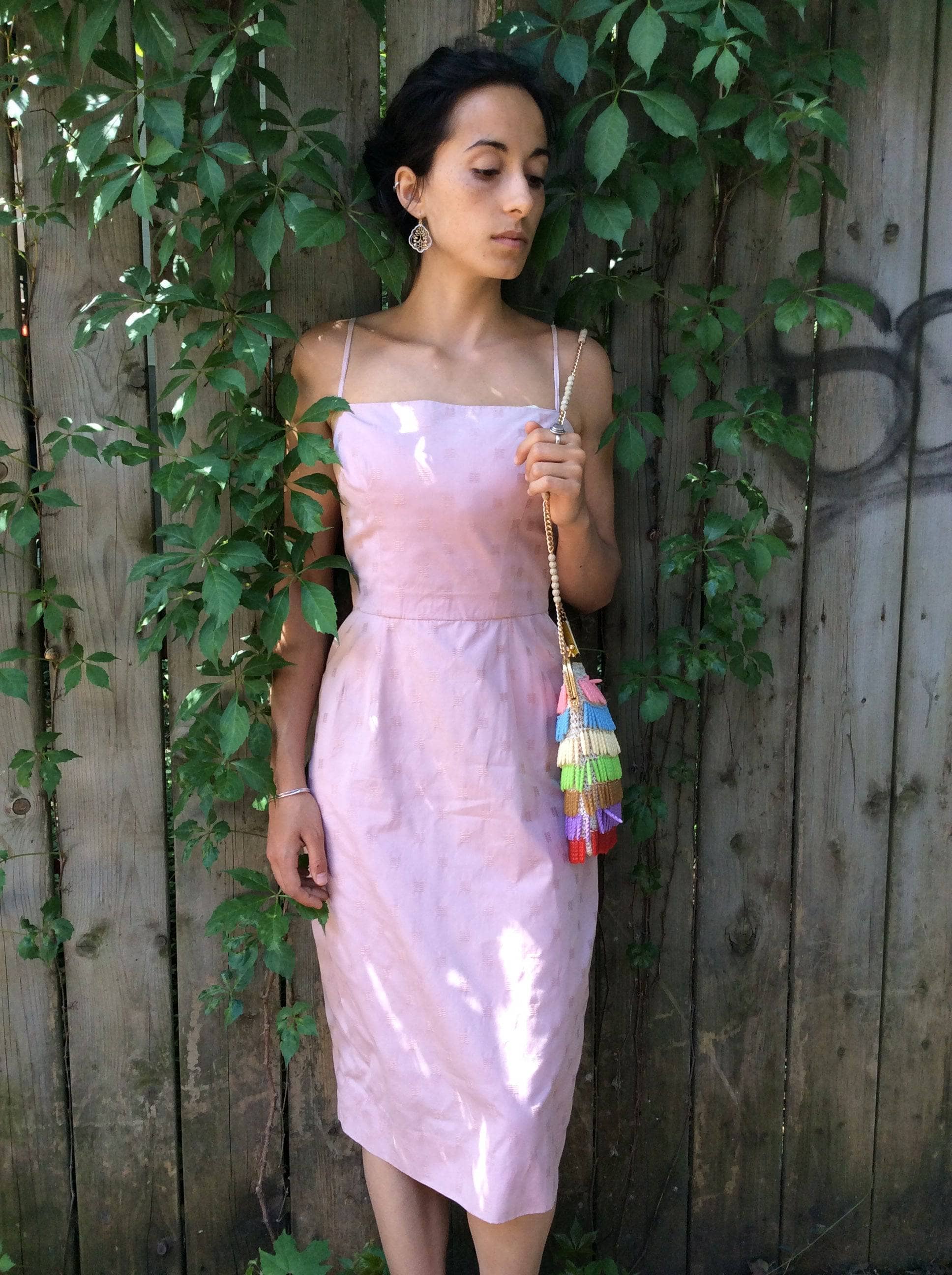 1950s/60s Antique Rose Cotton Jacquard Midi Slip Dress Size Small sold by bohemevintage.com Montréal