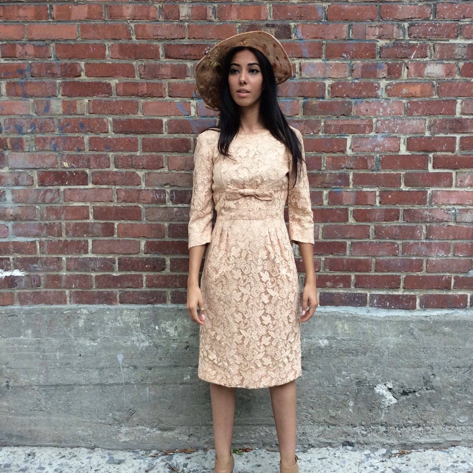 1950s/60s Nude ¾ Sleeve Lace Cocktail Dress Size Small sold by bohemevintage.com Montréal