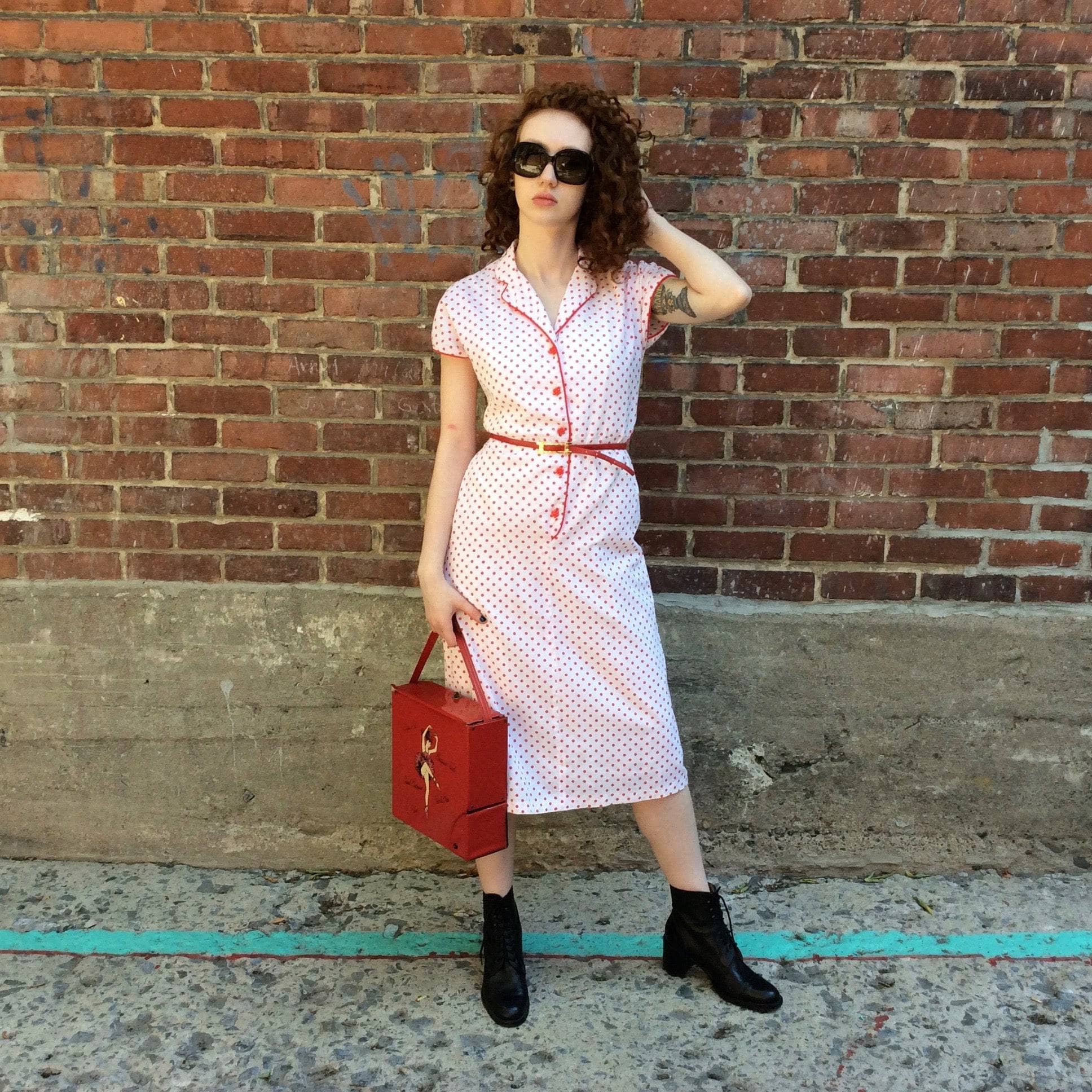 Front View of 1950s-60s  Polka-dot Dress sold at bohemevintage.com Montreal