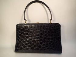 1950s "Birls de Paris" BlaIck Alligator Leather Handbag sold by bohemevintage.com Montreal 