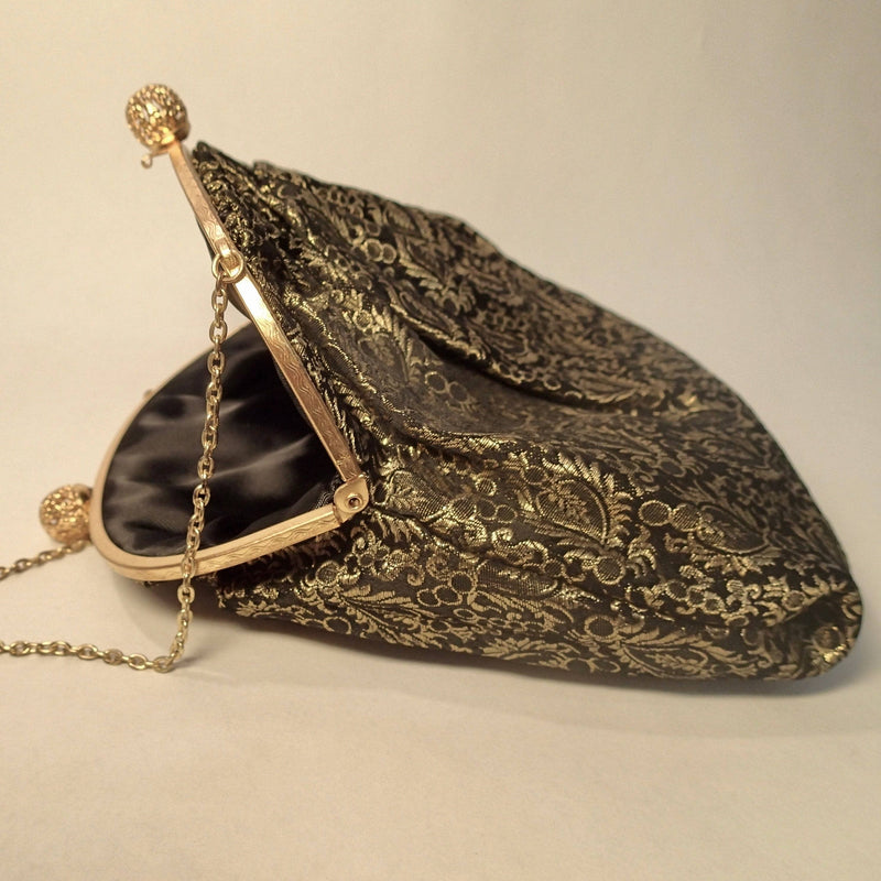 1920s, Black and Gold Brocade Evening Bag