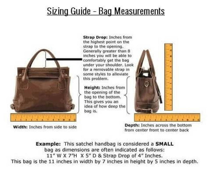 Sizing guide of 1950s Black Faux Patent Leather Oversized Frame Bag. Sold by bohemevintage.com Montréal