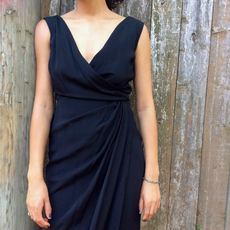 1950s Black Maxi Sleeveless Wrapped Gown, size Small sold by bohemevintage.com Montreal 