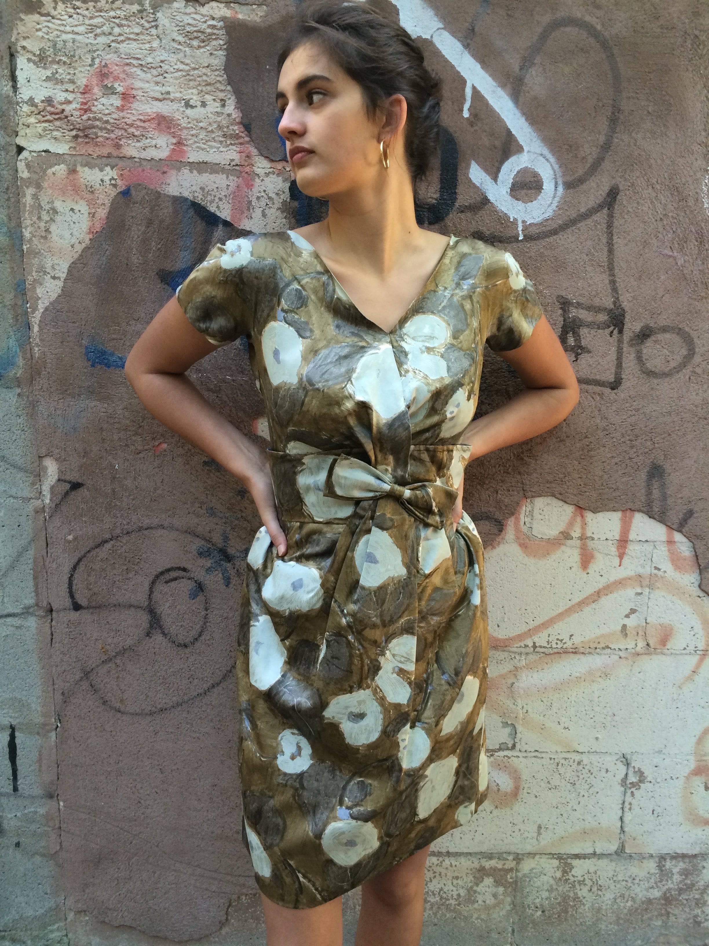 1950s Floral Print Silk Summer Cocktail Dress Size Small sold by bohemevintage.com Montreal 