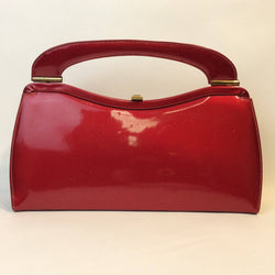 RARE 1950s Black Patent Leather Vintage Gucci Bag With Red Lining, Gold  Emblem