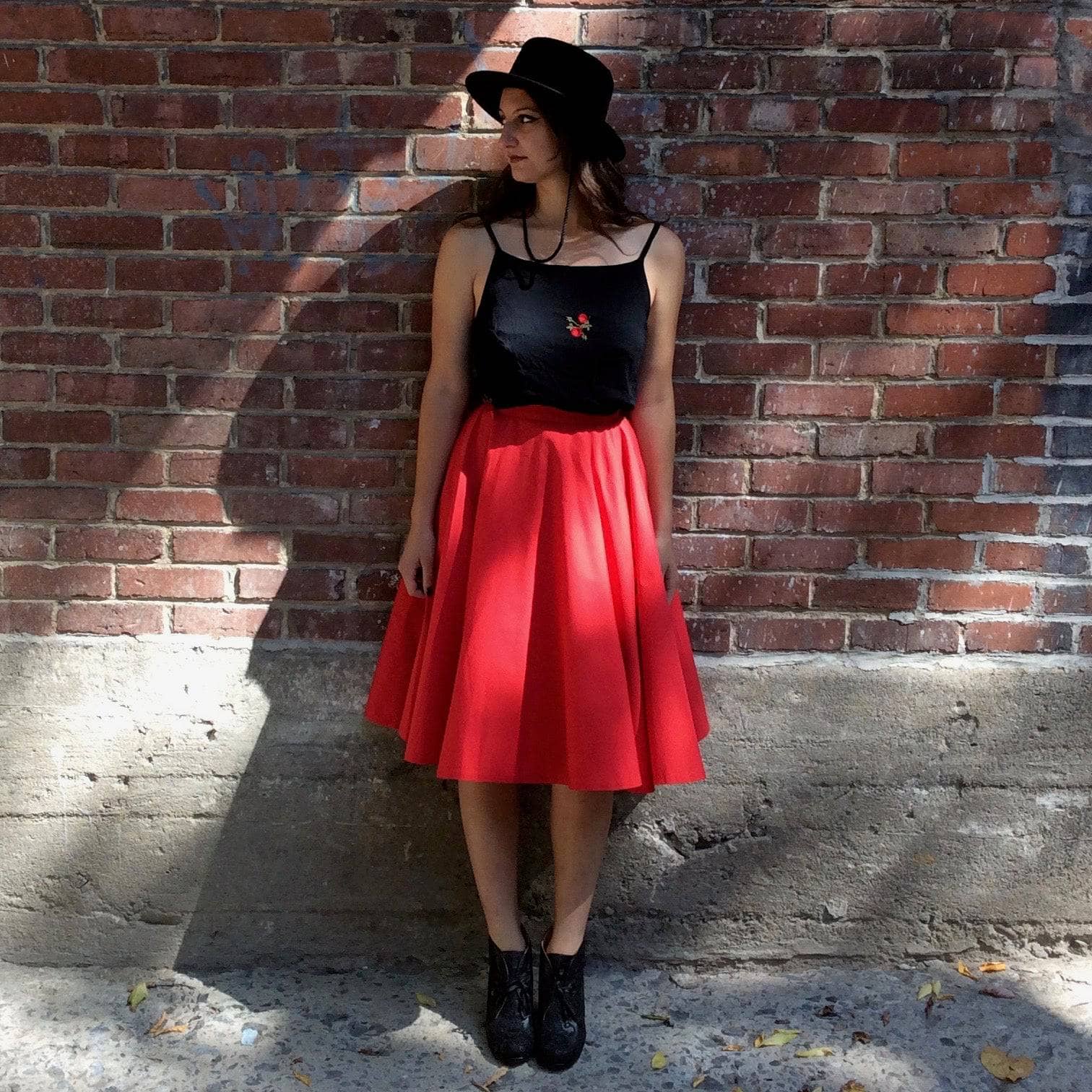 1950s Red Circular Cotton Skirt with Novelty Scottie Dog Applique sold by bohemevintage.com