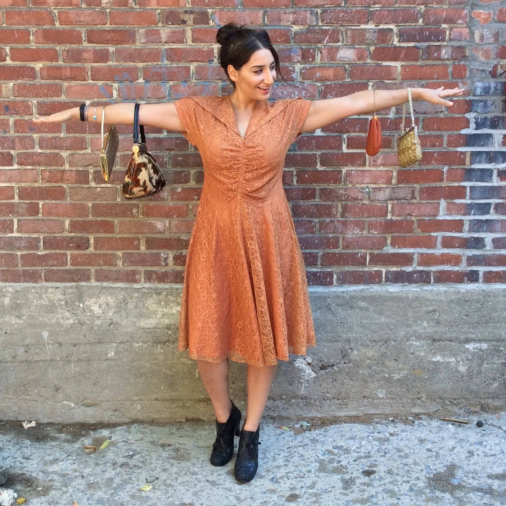 1950s Short Sleeve Copper Lace Dress size Medium sold by bohemevintage.com Montreal 