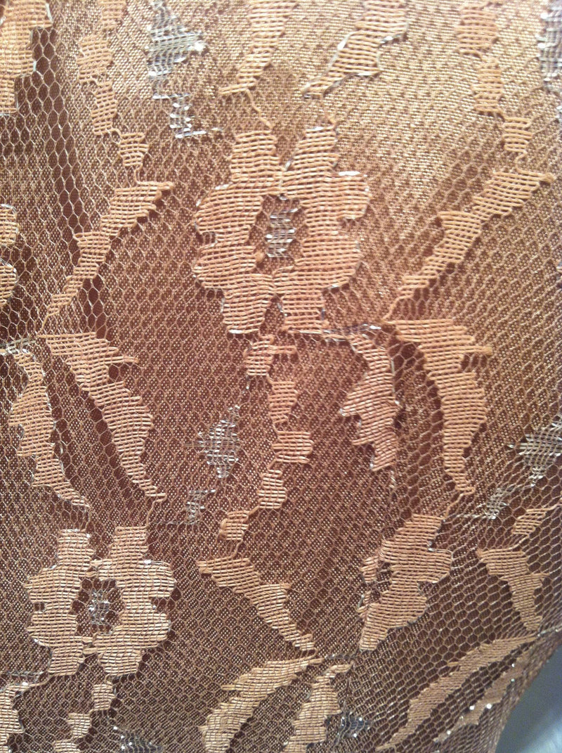 Close-up of Lace fabric of 1950s Short Sleeve Latte Colour Lace Midi Dress Size Small sold by bohemevintage.com Montreal 