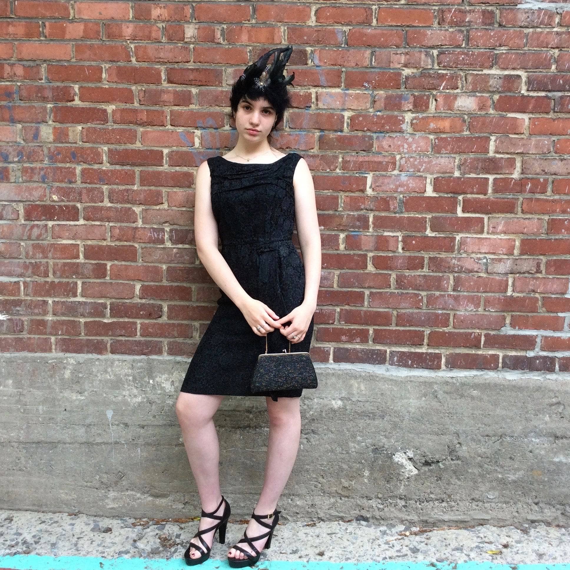 1950s Sleeveless Knee-length Black Brocade Dess Size Small sold by bohemevintage.com Montreal 