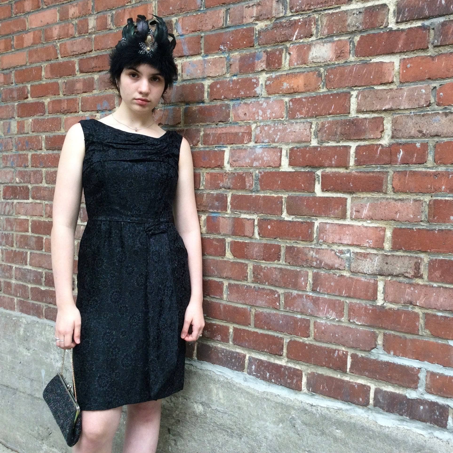 1950s Sleeveless Knee-length Black Brocade Dess Size Small sold by bohemevintage.com Montreal 